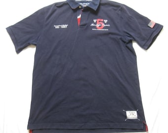 Polo de vela Nautica vintage talla XL con banderas náuticas y parche de EE. UU. estilo años 90 (M151)