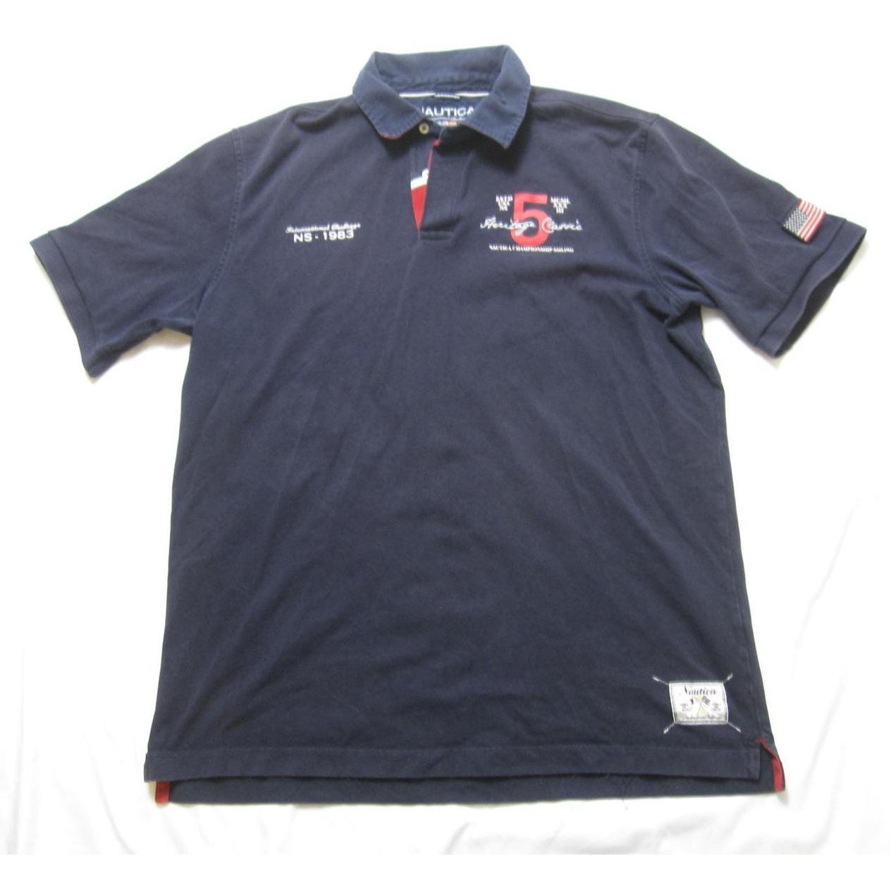 Vintage Nautica Sailing Polo Sz XL Nautical Flags & USA Patch 90s