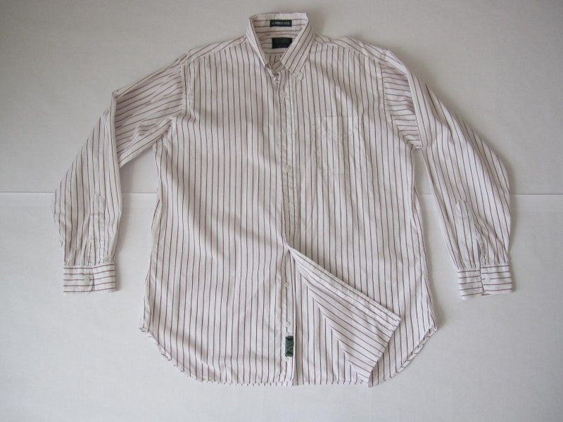 Made in USA Issue Vintage Gitman Bros All Imported Cotton Stripes Front Button Long Sleeve Button Size 16.5-35