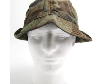 Vtg 1950s Harvard Athletic N. Rice Camo Boonie Hat Hunting Military ERDL Outdoor
