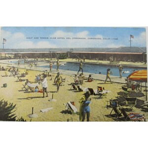 1950&#39;s Vtg Golf Tennis Club Hotel Del Coronado California Pool Postcard (D69)