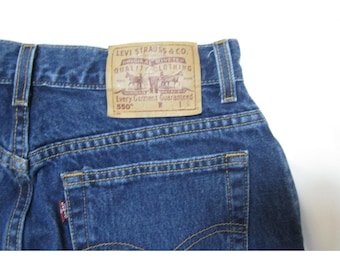 Vtg 90s Levis 550 High Waist Mom Jeans 31x31 Made in USA Dark Batwing Tapered