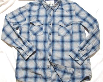 VTG Roebuck & Co Sears Flannel Shirt Men XL Western Pearl Snap Mid Weight(M1113)