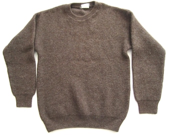 Vtg The Fern Brand NZ Pure New Wool Ribbed Sweater Brown Men Sz S (MS59)