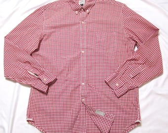 Vtg Y2K J.Crew Red Gingham Button Shirt Men Sz L Normcore Preppy Granola (M273)