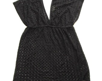 Vtg Y2K Kish Cecille-G Sparkle Knit Sheer Empire Waist Tunic (Made in USA) WB574