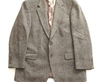 Vtg Harris Tweed Lands End Men Sz 43L Handwoven Scottish Wool Tailored USA MJ102