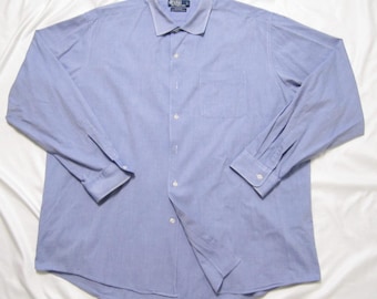 Vtg 90s Polo Ralph Lauren Bonnard Blue Herringbone Cotton Shirt XL Quiet Luxury