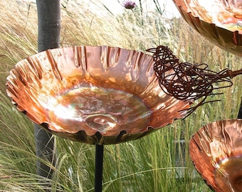 Medium Copper Garden Chalice Birdbath Sculpture