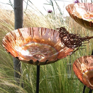 Medium Copper Garden Chalice Birdbath Sculpture