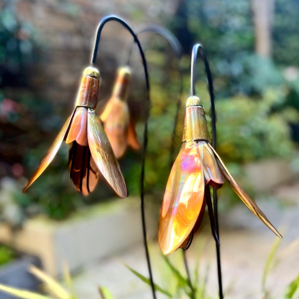 Set Of Three Copper Snowdrop Garden Sculptures