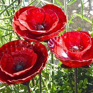 Set of 3 Red Poppy Garden Sculptures