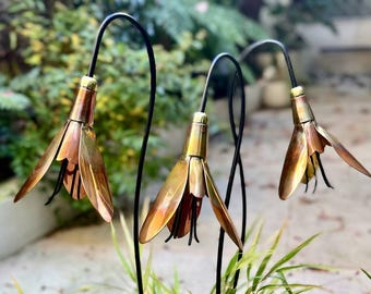 Set Of Three Copper Snowdrop Garden Sculptures