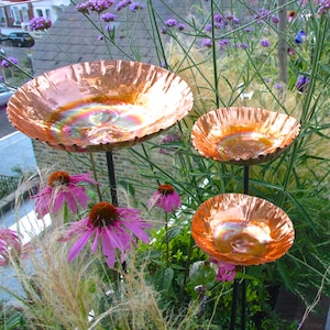 Copper Chalice Garden Sculptures: Set of 3 Bird Baths