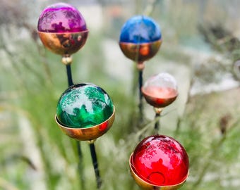 Coloured Glass Copper Garden Sculptures Set of 5