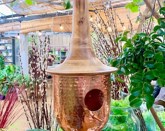 Copper Birdhouse with Wooden Roof  LTZAF016