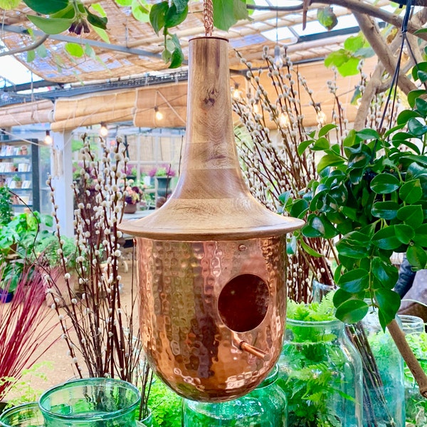 Copper Birdhouse with Wooden Roof  LTZAF016