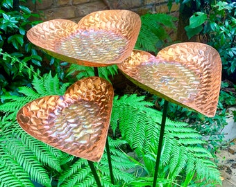 Copper Heart Birdbath Sculpture