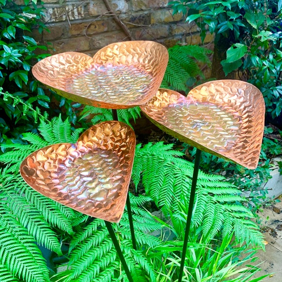 Copper Heart Birdbath Sculpture