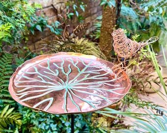 Lily Pad Copper birdbath on pole