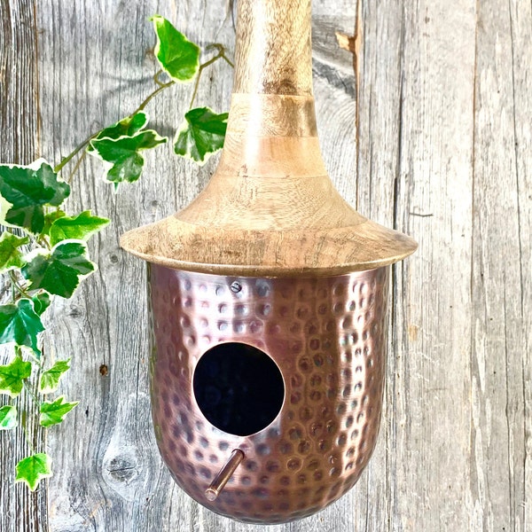 Antique Copper Birdhouse with Wooden Roof LTZAF016Antique