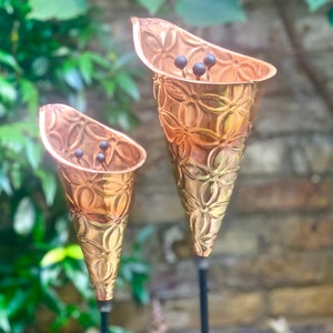 Pair Copper Etched Lily Sculptures LTZAF131