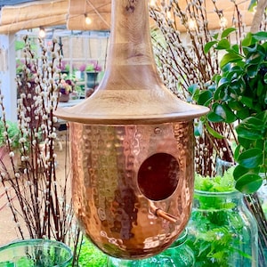 Copper Birdhouse with Wooden Roof  LTZAF016