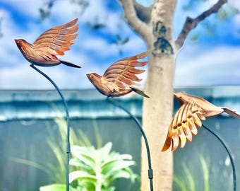 Copper bird sculptures set of 3
