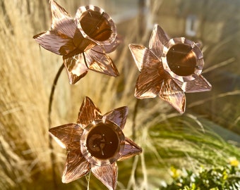 Trio Of Copper Daffodil Sculptures LTZAF147