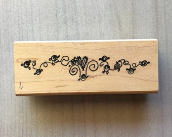 Hearts, Roses and Vine Border Rubber Stamp