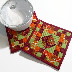 Quilted Pot Holder Set of 2 Perfect for the Modern Farmhouse Kitchen, One of Kind Set Makes the Perfect Gift
