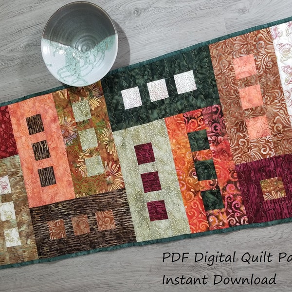 Quilted Table Runner Pattern, Modern Quilt Pattern, Scraps or Jelly Roll Pattern, Digital Download, Very Easy Beginner