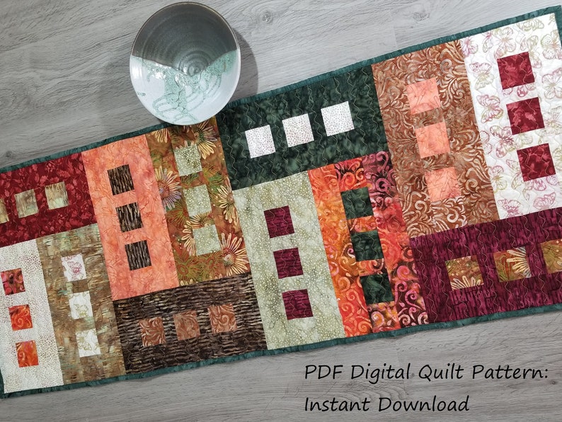 Quilted Table Runner Pattern, Modern Quilt Pattern, Scraps or Jelly Roll Pattern, Digital Download, Very Easy Beginner image 1