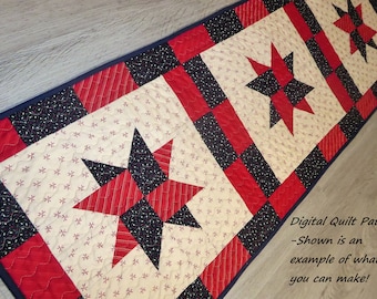 Table Runner Quilt Patterns, Patriotic Quilt Pattern, Scraps or 2 1/2 inch Strips Pattern, Digital Download, Beginner Star