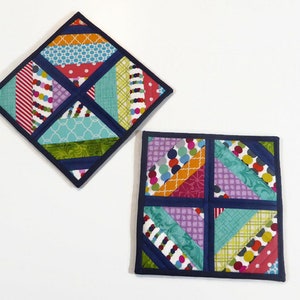 Quilted Pot Holders: Geometric Modern Kitchen Decor, Set of 2