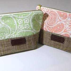 Bolsa de maquillaje verde o melocotón, bolsa de cosméticos, bolsa de maquillaje única, bolsa con cremallera, bolso de mano con estampado de cachemira bohemio, regalo único para mujeres, regalo para mamá