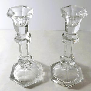 Vintage Pressed Glass Taper Candle Holders: Mid-Century Modern Candlestick Pair