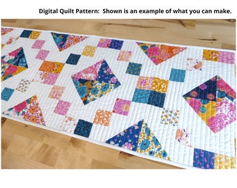 Quilted Table Runner Pattern, 5 inch Charm Square Pattern or Scraps, Stash Buster, Table Topper Pattern, Digital Download PDF, Beginner