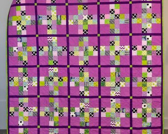 Handmade Purple Throw Quilt: Boho Style, Twin/Queen Size