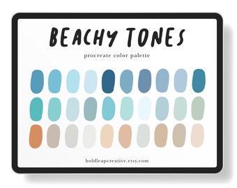 Procreate Color Palette | Color swatches | Beachy Tones | Blue Sand Beige | iPad lettering, illustration, digital art, iPad Illustration