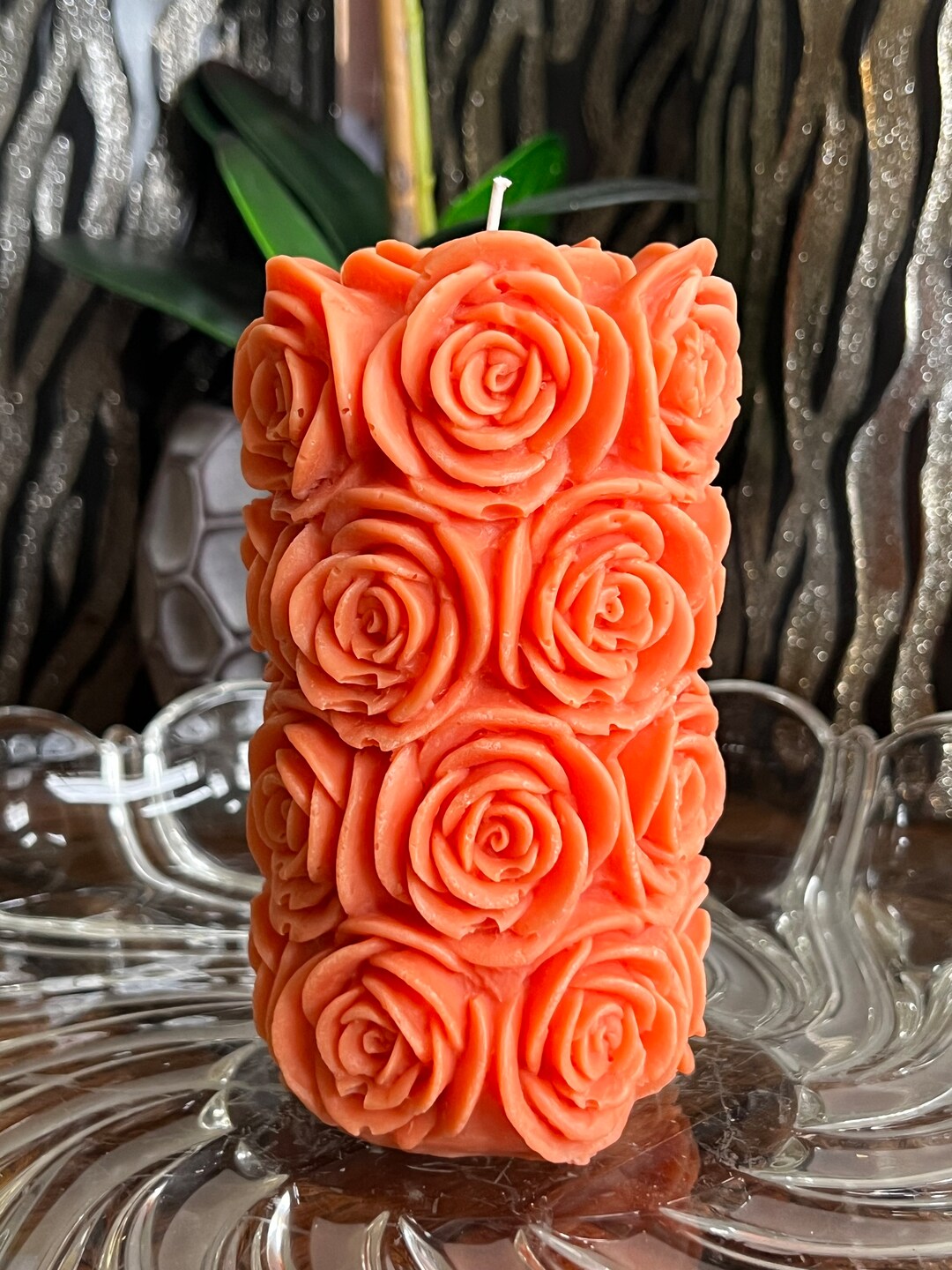 HANDMADE Big Carved Rose Pillar Candle Etsy