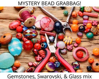 Mystery Beads Grab bag, Jewelry making material, Bulk beads, Gemstones, Lampwork, glass and swarovski (NO PLASTIC) Semi precious & precious