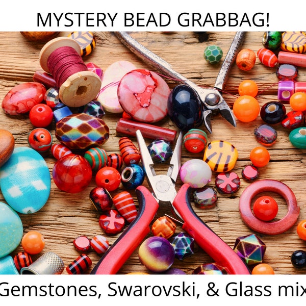 Mystery Beads Grab bag, Material para hacer joyas, Granos, Piedras preciosas, Murano, vidrio y swarovski (SIN PLÁSTICO) Semipreciosas y preciosas