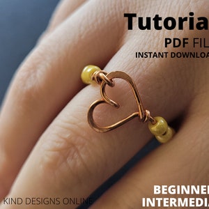 Beaded Heart Ring Tutorial for Beginner & Intermediate Wire Wrapping Symmetrical Heart Ring PDF Downloadable Pattern DIY Valentines Gift <3