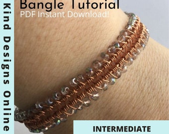 Beaded Bangle - Wire Wrapping Tutorial - Bracelet Tutorial - Bangle Tutorial - Wire Weave Tutorial - Wire Wrapped Jewelry - Pattern - DIY