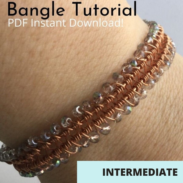 Beaded Bangle - Wire Wrapping Tutorial - Bracelet Tutorial - Bangle Tutorial - Wire Weave Tutorial - Wire Wrapped Jewelry - Pattern - DIY