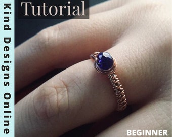 Wire wrapped ring TUTORIAL - Stackable Woven Ring - beginner level Tutorial, instant download, DIY How to Make Pattern Weaving Wrap Wrapped