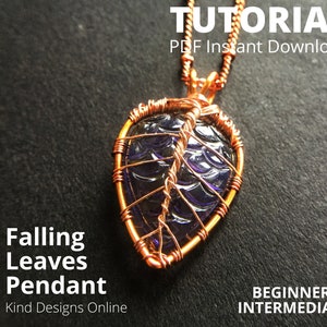 Fall Leaf Necklace tutorial wire weave tutorial Beginner Jewelry making Wire Wrapping techniques How to Wire Wrap Cabochon tutorial Teardrop