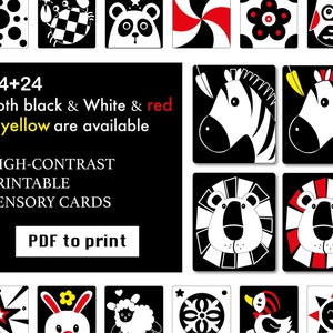 Cartes flash noires, blanches et rouges pour bébé nouveau-né/cartes de contraste pour bébé nouveau-né/cartes flash noires et blanches pour la stimulation du bébé de 0 à 6 mois/PDF