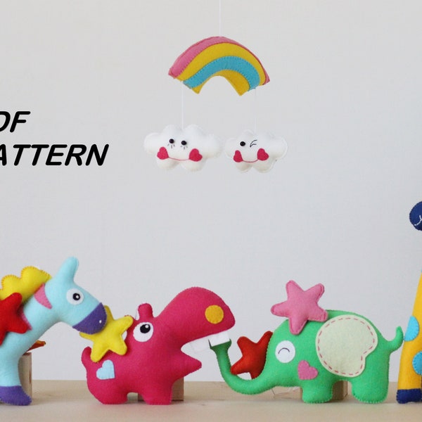 Baby Crib Mobile Pattern/Baby Mobile Pattern/Baby shower/ Nursery Mobile Neutral Decor/Animals mobile/Felt Dolls Pattern/ PDF pattern